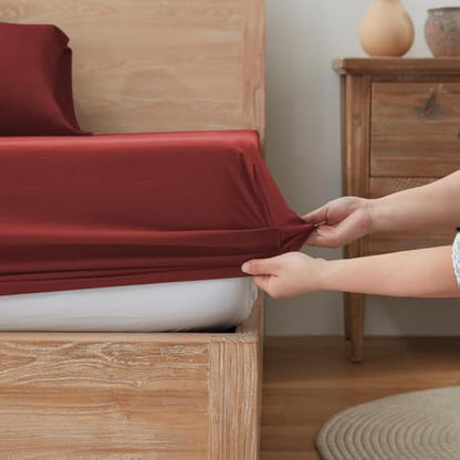 Puredown King Size Fitted Sheet – Deep 35cm Brushed Microfibre Bed Sheet Red
