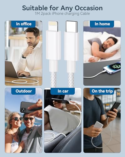 USB-C to Lightning Cable 1m 2 Pack – MFi Certified Braided iPhone Charging Cable