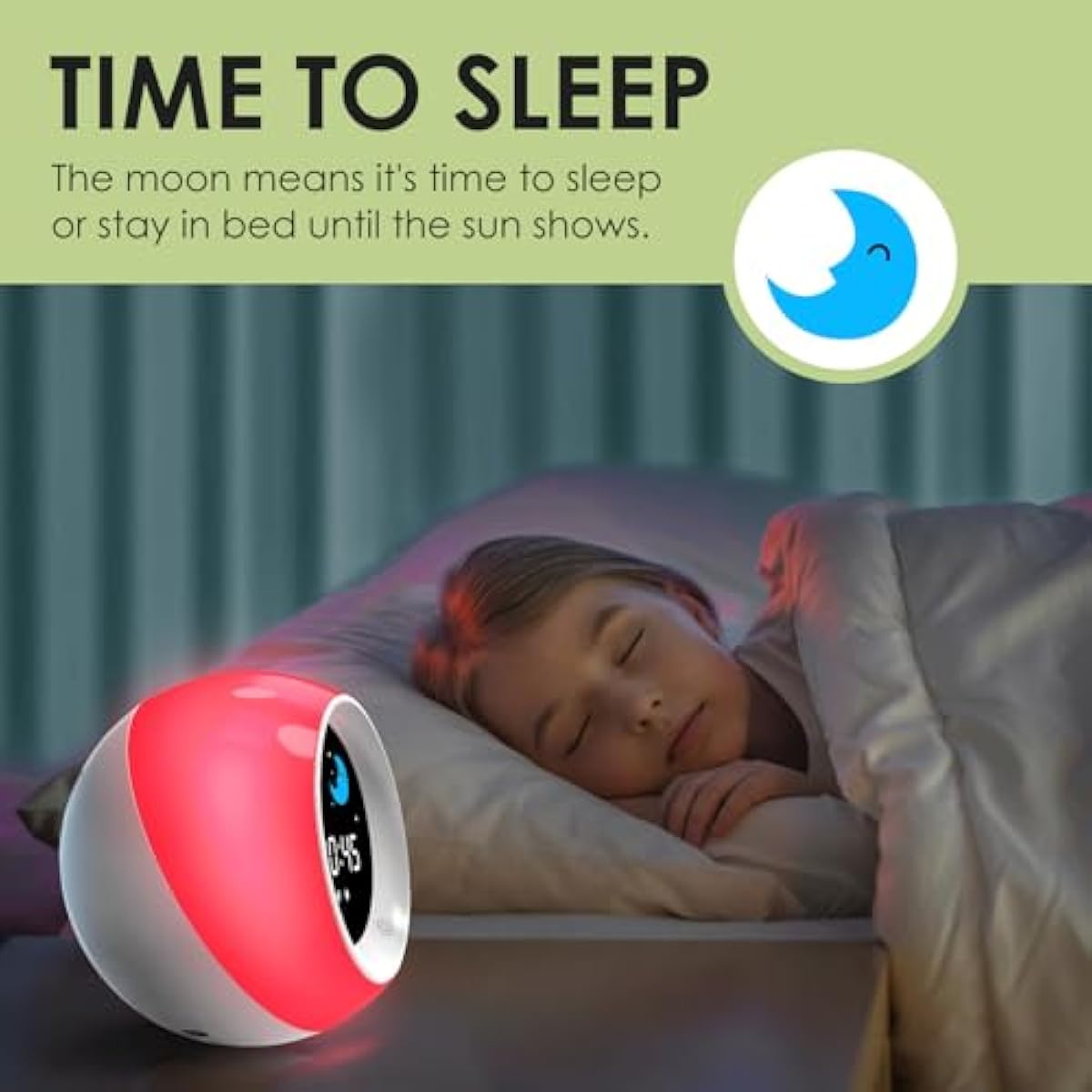 Kids Sleep Trainer Alarm Clock | Sun & Moon Wake Up Light, 9 Colour Night Light & Sound Machine