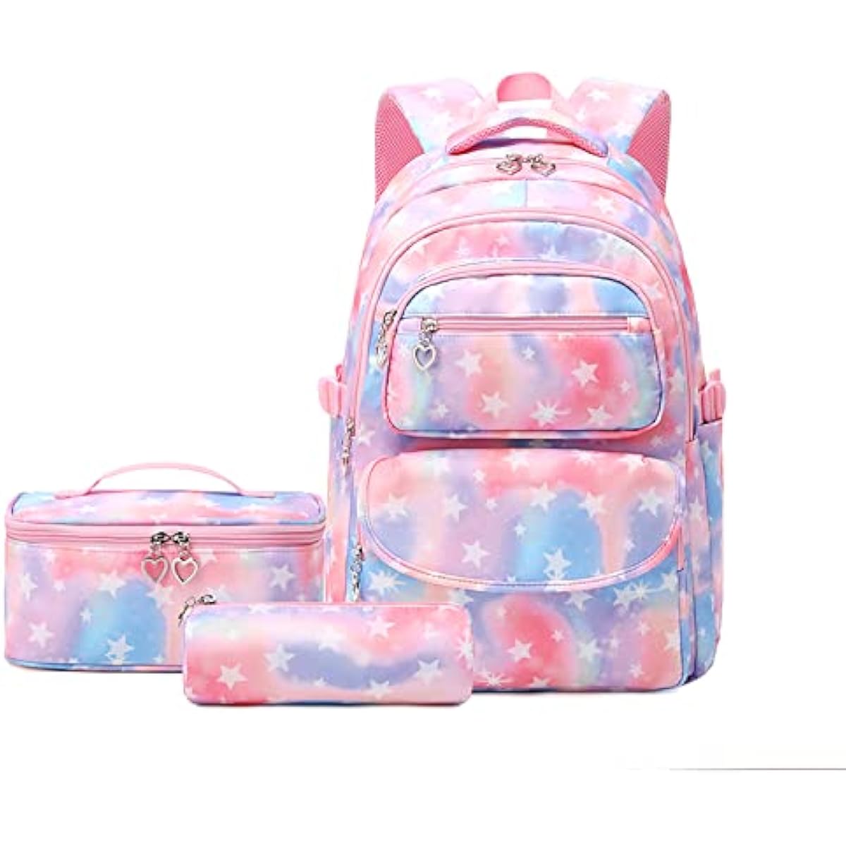 Girls School Bag Set 3-Piece | 22L Backpack, Lunch Bag & Pencil Case — Ages 10–14, Pink Star