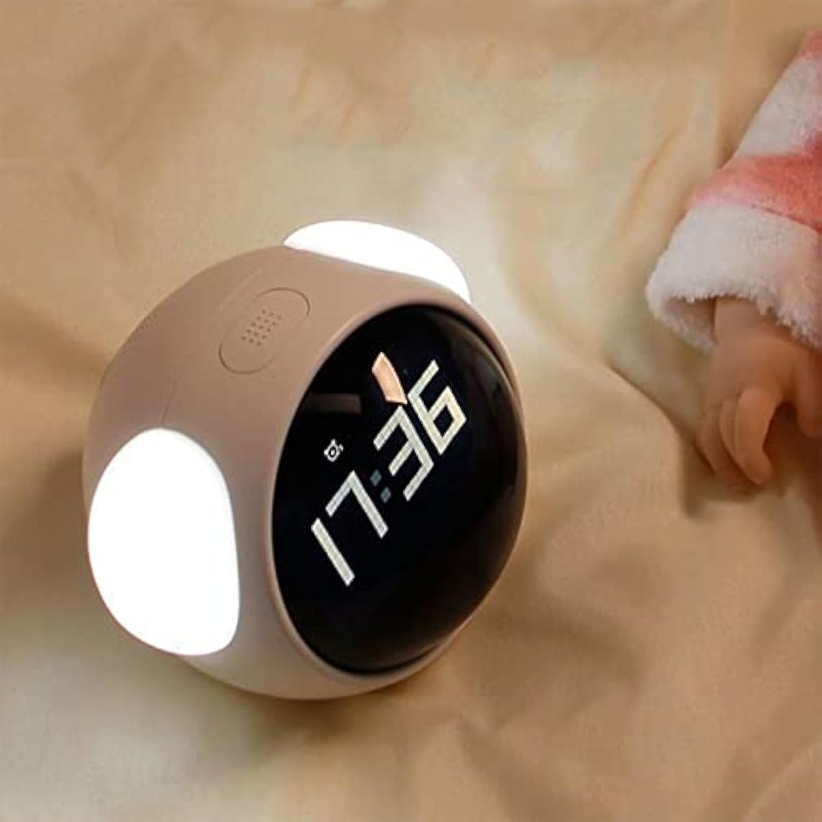Kids Alarm Clock with Night Light & Sleep Trainer | USB Rechargeable, Emoji Face, Voice Activated — Pink
