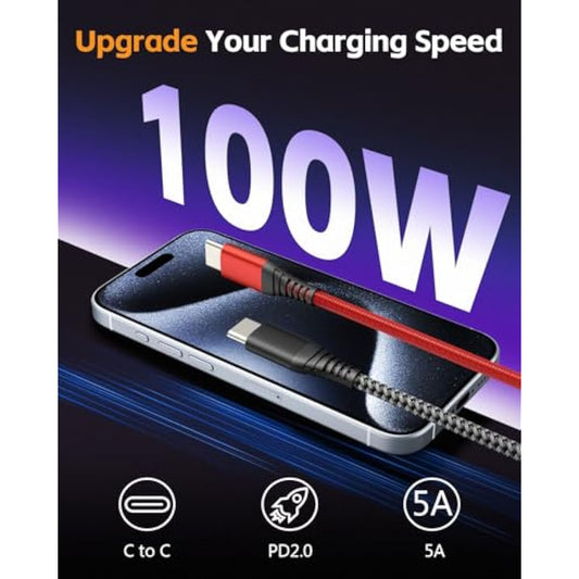 IDISON USB-C to USB-C Cable 2M 2-Pack | 100W Fast Charge | Braided Nylon | iPhone 15 & Samsung