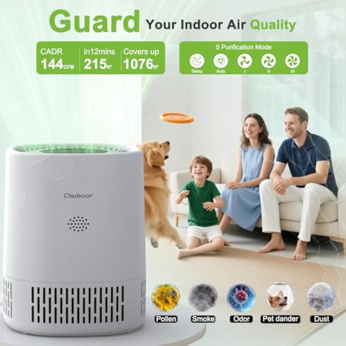 CHUBOOR Smart Air Purifier PJ07 – H13 HEPA, CADR 250m³/h, App & Alexa Control, Quiet Sleep Mode