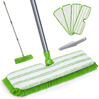 Masthome Flat Mop for Floor Cleaning – Double-Sided Microfibre Mop with 4 Washable Pads