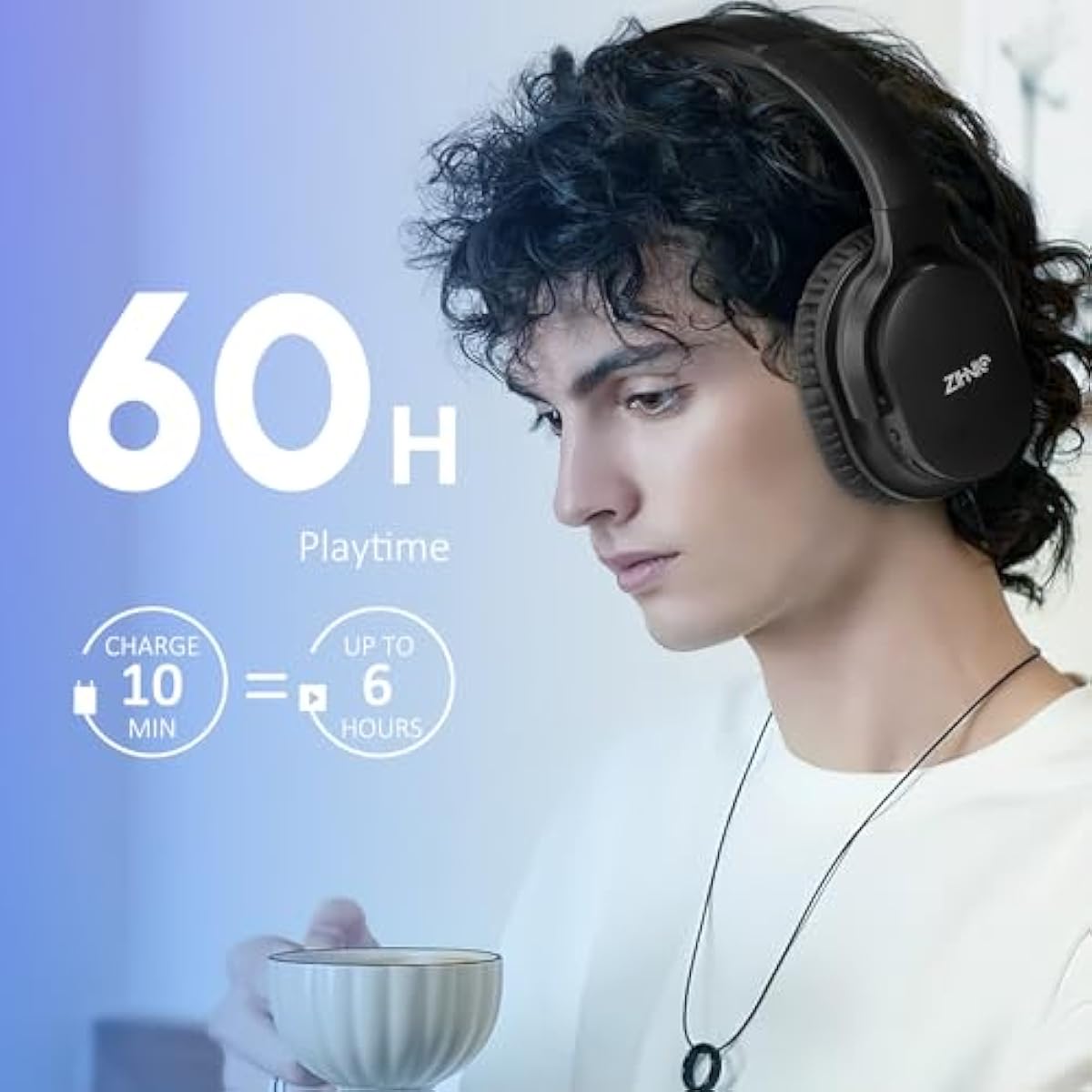 ZIHNIC Active Noise Cancelling Headphones | 50H Playtime | Wireless Bluetooth | Low Latency | Black