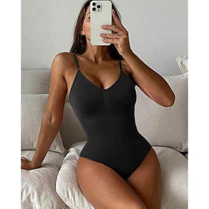 Women's Tummy Control Sculpting Bodysuit | Backless Thong Shapewear Body Shaper — Black
