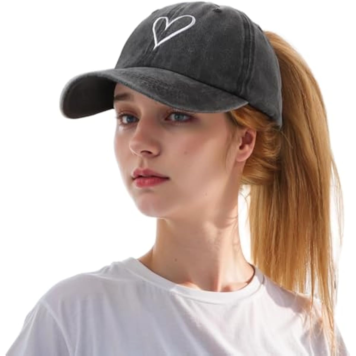 Women's Ponytail Baseball Cap | Vintage Washed Cotton, Adjustable High Bun Hat — Bow & Heart Designs