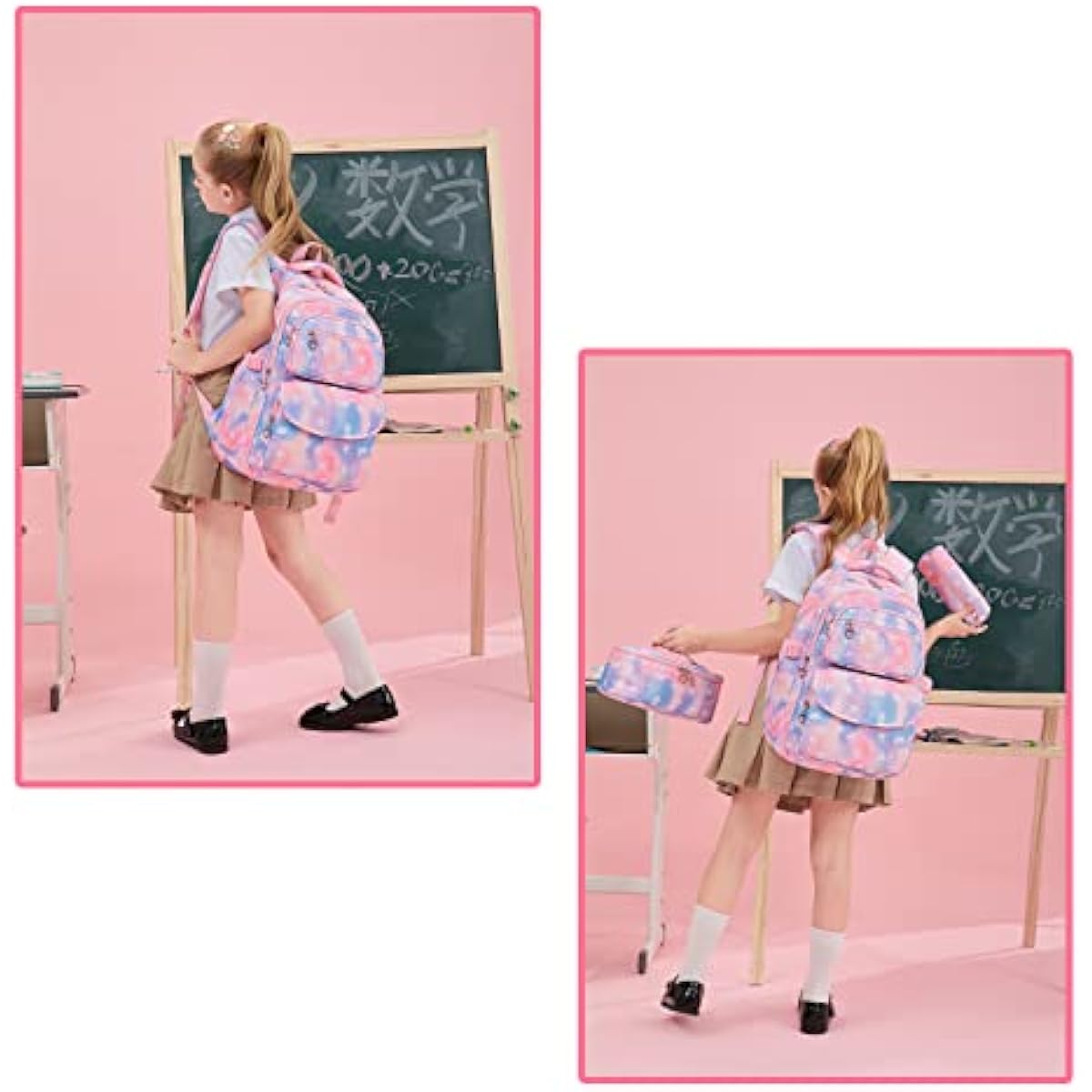 Girls School Bag Set 3-Piece | 22L Backpack, Lunch Bag & Pencil Case — Ages 10–14, Pink Star