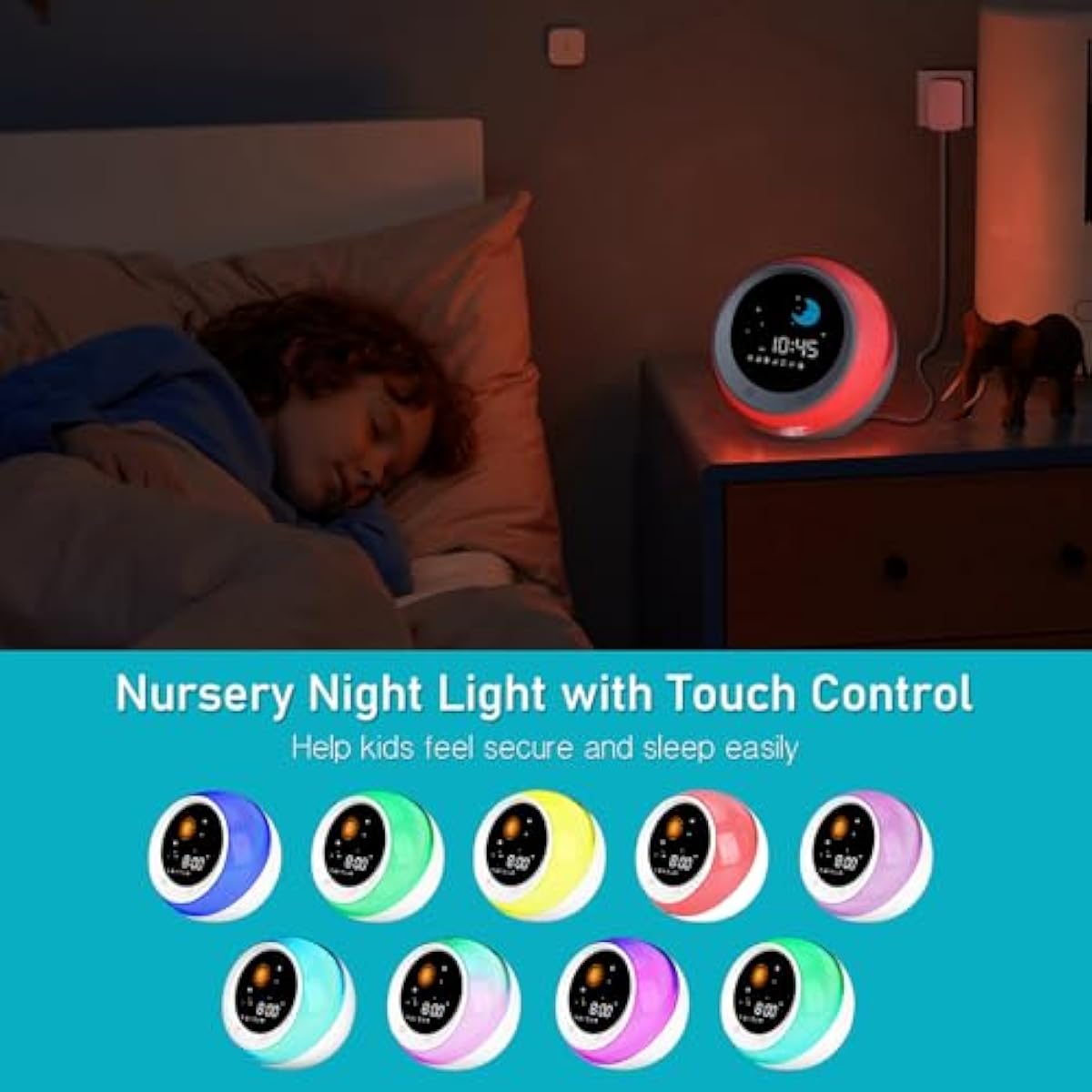 Kids Sleep Trainer Alarm Clock | Sun & Moon Wake Up Light, 9 Colour Night Light & Sound Machine