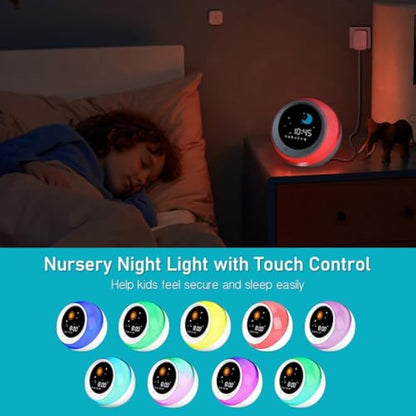 Kids Sleep Trainer Alarm Clock | Sun & Moon Wake Up Light, 9 Colour Night Light & Sound Machine