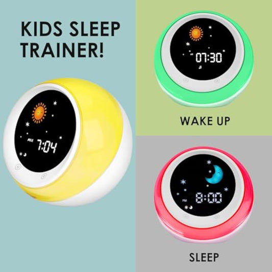 Kids Sleep Trainer Alarm Clock | Sun & Moon Wake Up Light, 9 Colour Night Light & Sound Machine