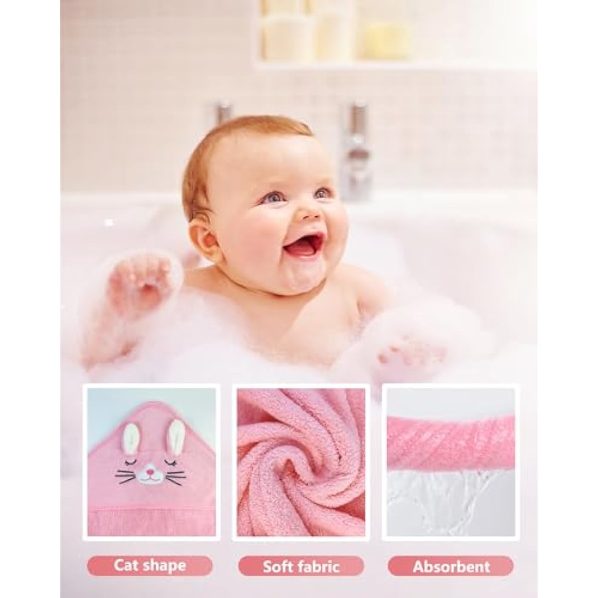 Hooded Baby Towel – Pink Cat Baby Bath Towel with Animal Design