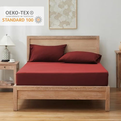 Puredown King Size Fitted Sheet – Deep 35cm Brushed Microfibre Bed Sheet Red