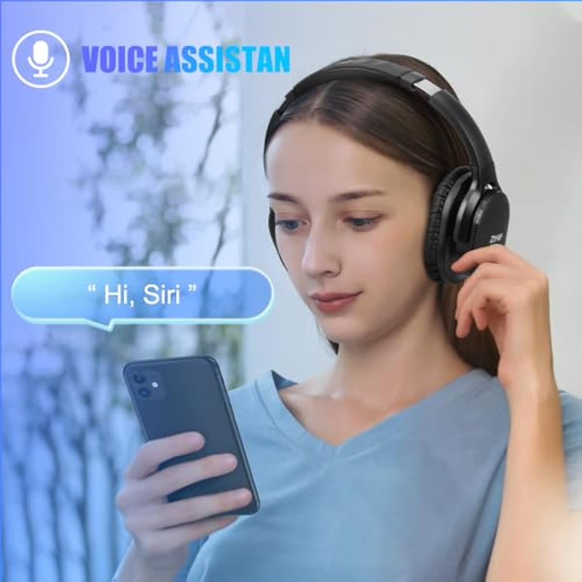 ZIHNIC Active Noise Cancelling Headphones | 50H Playtime | Wireless Bluetooth | Low Latency | Black