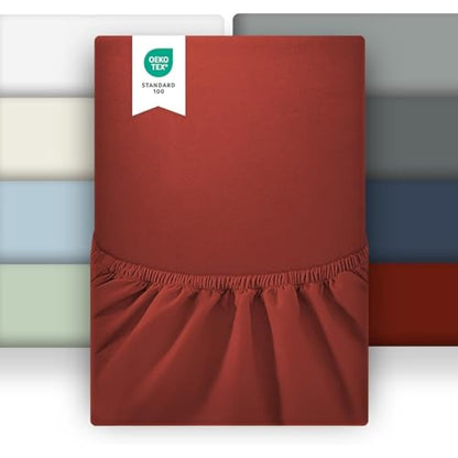 Puredown King Size Fitted Sheet – Deep 35cm Brushed Microfibre Bed Sheet Red
