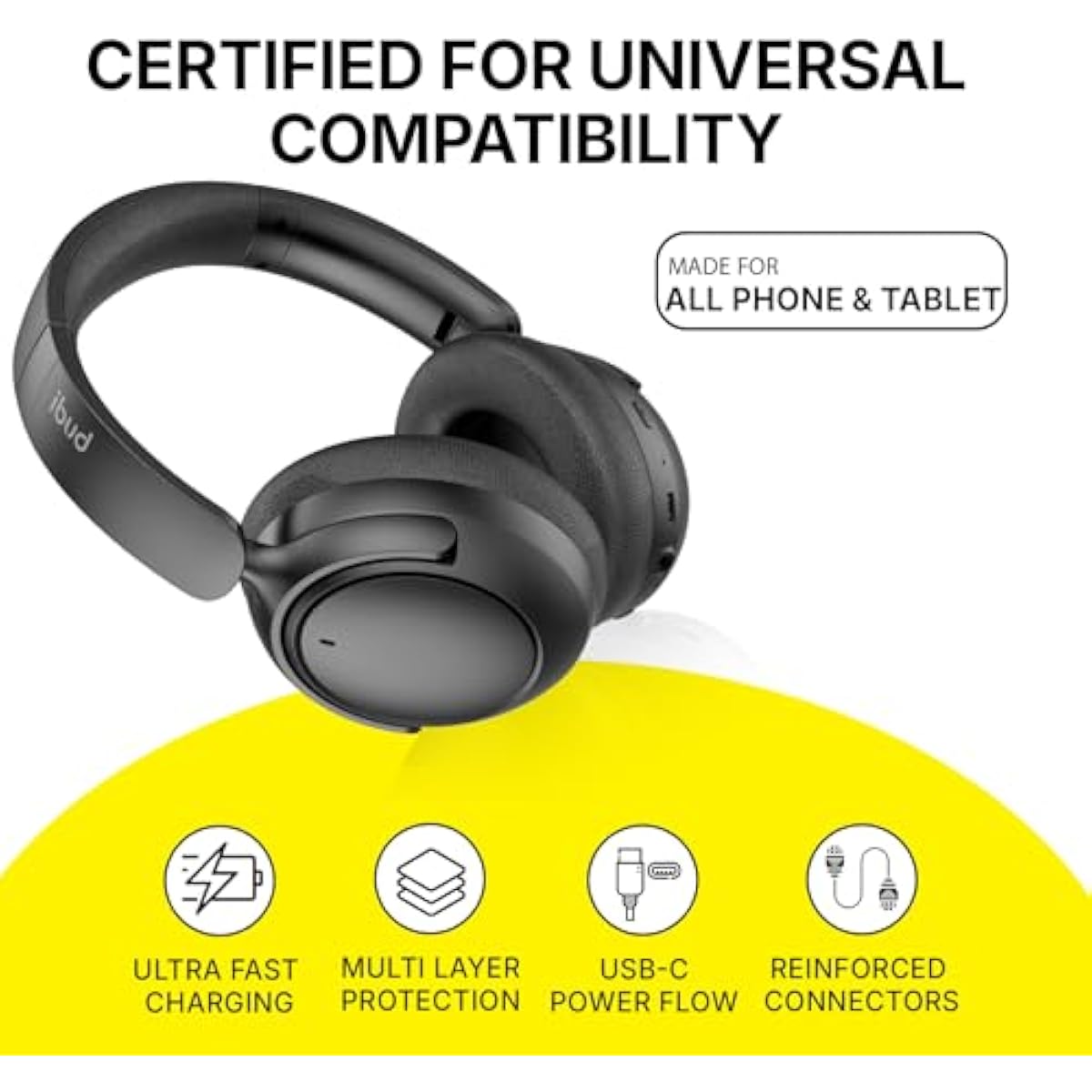 BUDI Wireless Stereo Earphones Black – EP51B Noise Cancelling Earbuds