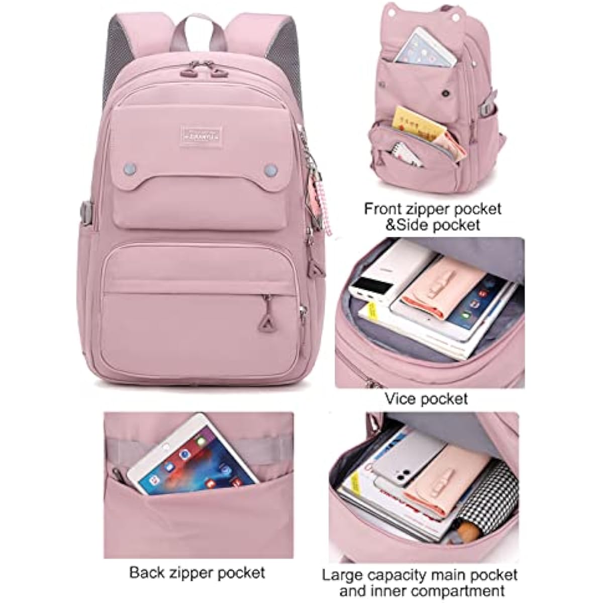 Women's & Teen Girls Laptop Backpack | 35L School & Travel Daypack with Anti-Theft Pocket — Grey