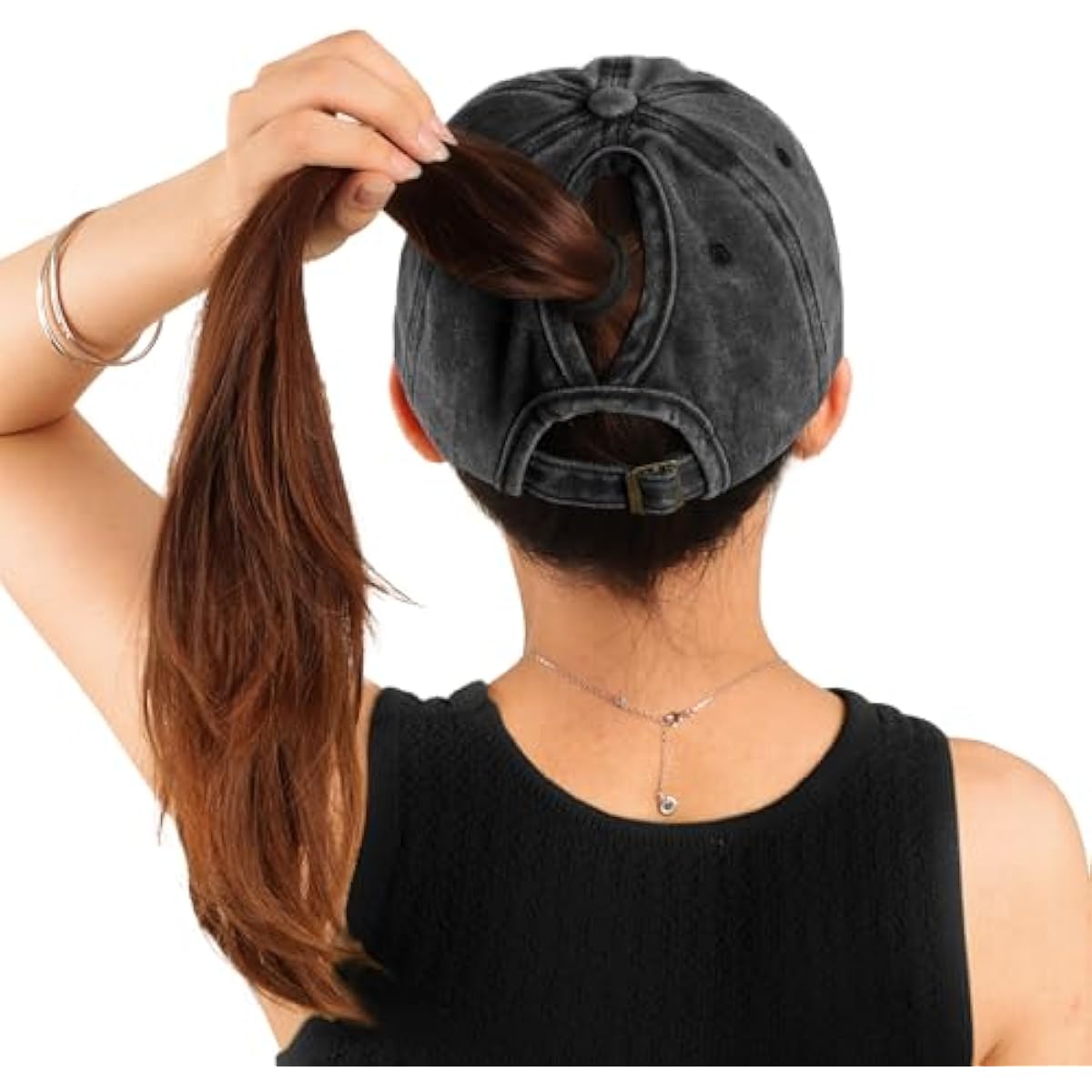 Women's Ponytail Baseball Cap | Vintage Washed Cotton, Adjustable High Bun Hat — Bow & Heart Designs