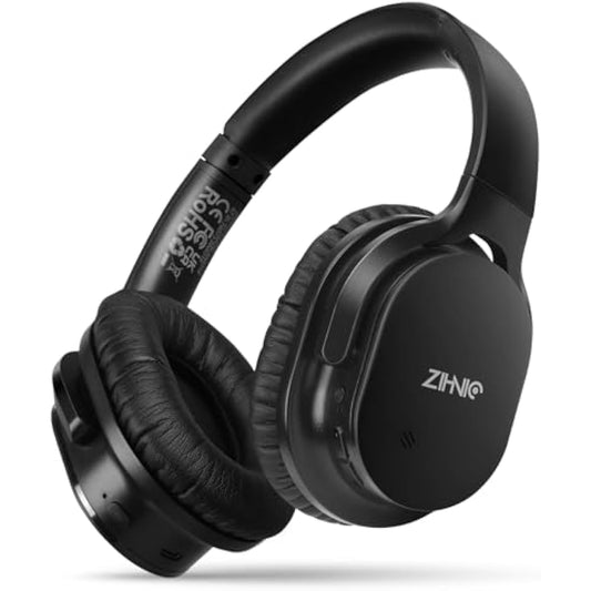 ZIHNIC Active Noise Cancelling Headphones | 50H Playtime | Wireless Bluetooth | Low Latency | Black