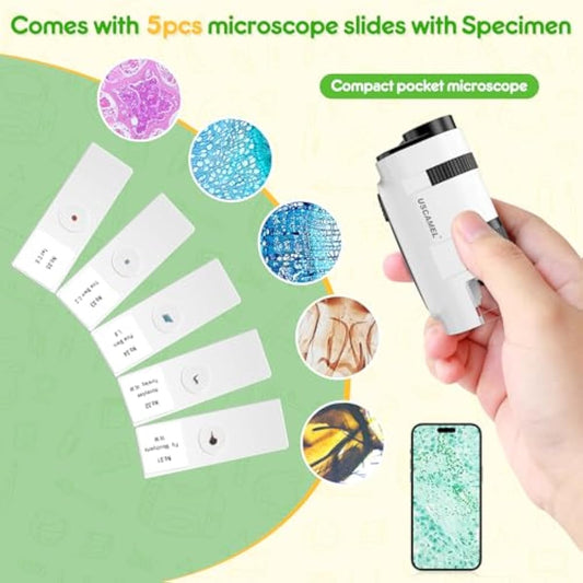 135x Pocket Microscope for Kids & Adults – Portable Handheld Mini Microscope with 5 Slides