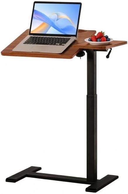 FROMANN Adjustable Overbed Table with Wheels – Tilt Rolling C-Shaped Laptop Desk Black