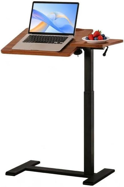 FROMANN Adjustable Overbed Table with Wheels – Tilt Rolling C-Shaped Laptop Desk Black