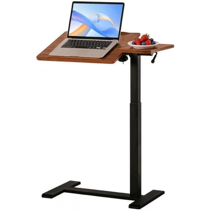FROMANN Adjustable Overbed Table with Wheels – Tilt Rolling C-Shaped Laptop Desk Black