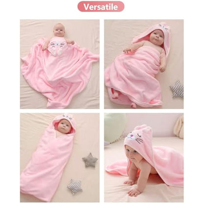 Hooded Baby Towel – Pink Cat Baby Bath Towel with Animal Design