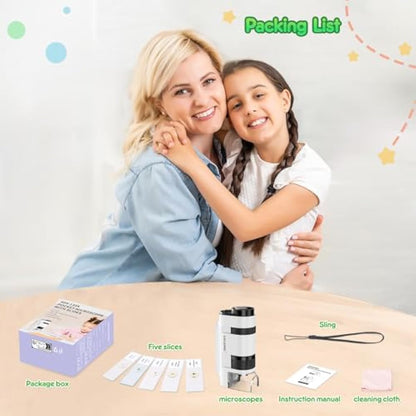 135x Pocket Microscope for Kids & Adults – Portable Handheld Mini Microscope with 5 Slides