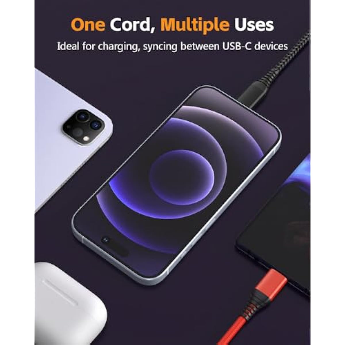 IDISON USB-C to USB-C Cable 2M 2-Pack | 100W Fast Charge | Braided Nylon | iPhone 15 & Samsung