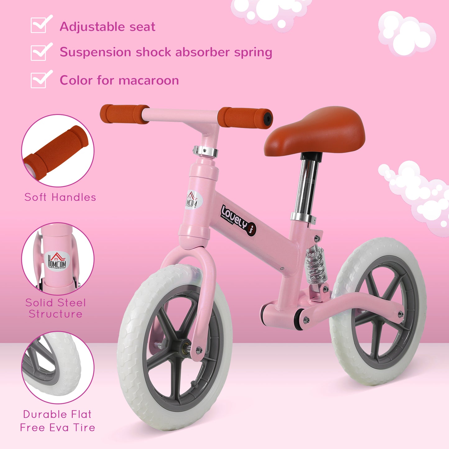 12" Kids Balance Bike | No Pedal Toddler Training Bike | Ages 2-5 | Pink