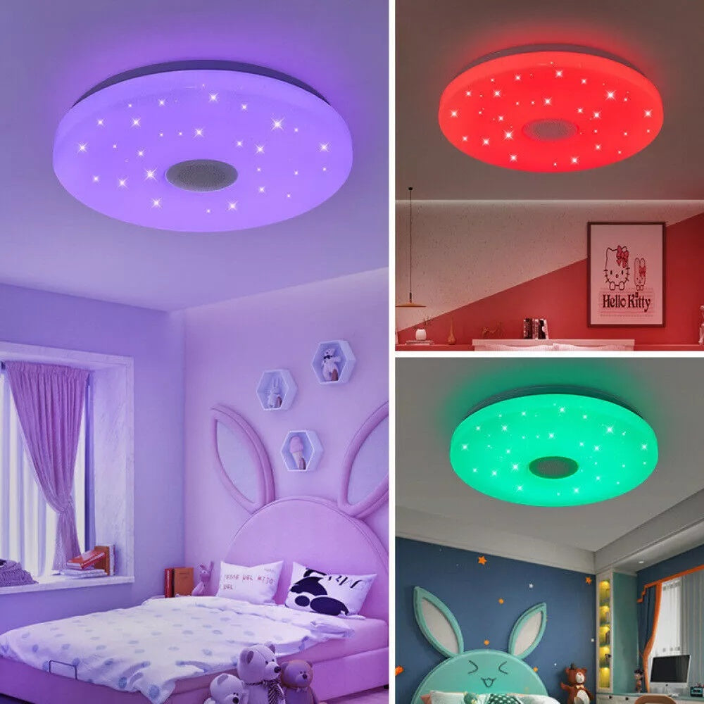 LED RGB Ceiling Light with Bluetooth Speaker – 48W Music Lamp with Remote & APP Control, Colour Changing, Dimmable, Night Light Mode, 33cm