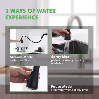 360° Kitchen Sink Mixer Tap – Pull-Out Spout Spray – Single Lever Modern Mono Mixer - Black