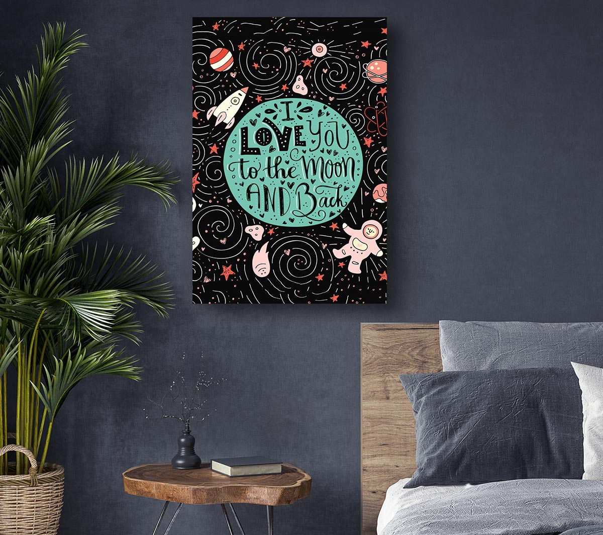 Love You Space Canvas Wall Art - Galaxy Print with Romantic Quote for UK Homes | Multiple Sizes Available