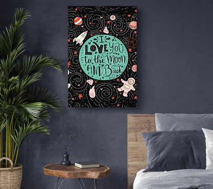Love You Space Canvas Wall Art - Galaxy Print with Romantic Quote for UK Homes | Multiple Sizes Available