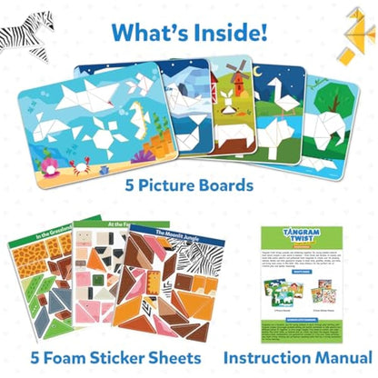 Tangram Sticker Puzzles for Kids | 150+ Foam Stickers, Educational Art & Craft Activity — Ages 4–7