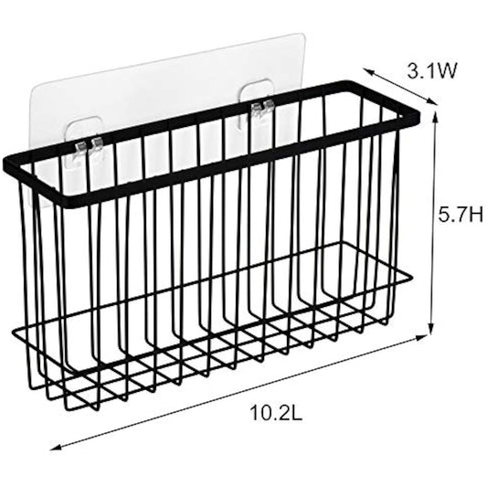 Adhesive Wall & Door Organiser Rack | No-Drill Kitchen & Bathroom Storage Basket — Black