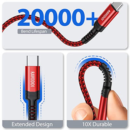 USB-C to USB-A Charging Cable 3-Pack | Nylon Braided, 3A Fast Charge — 1m, 1m & 2m (Grey, Red, Blue)