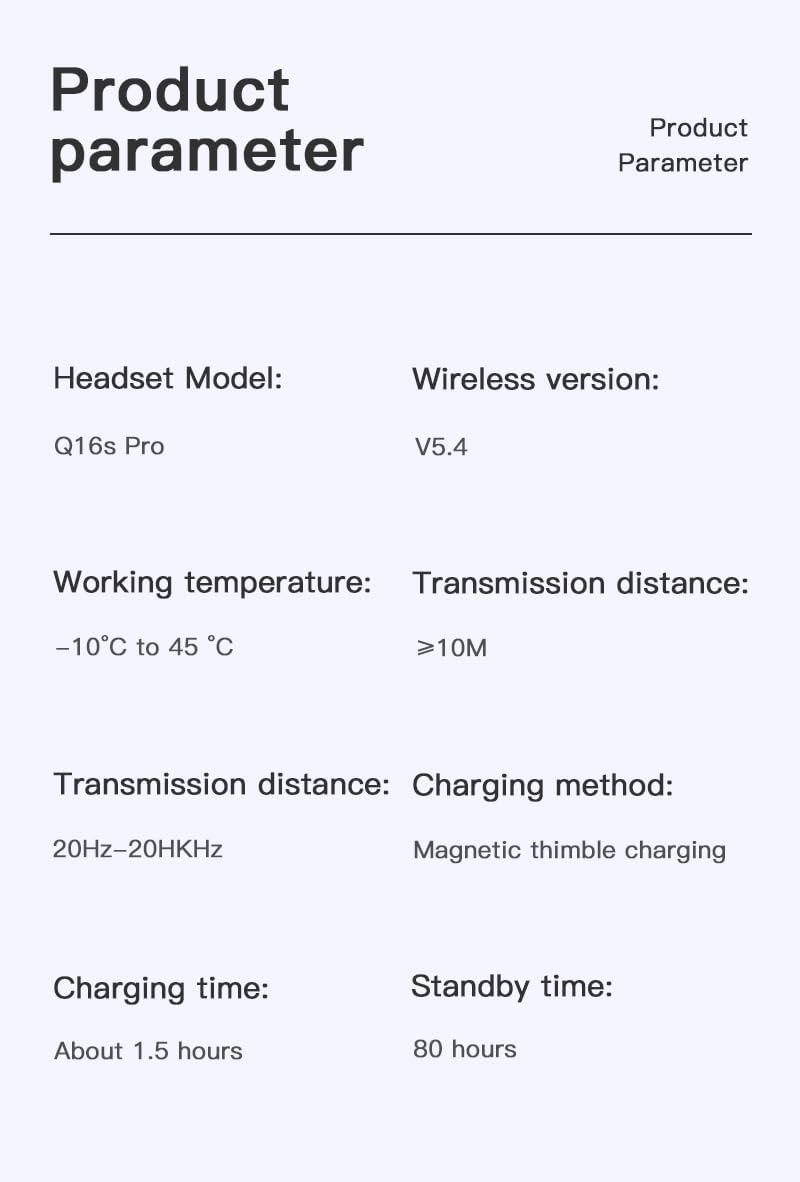 Q16S Pro Wireless Bluetooth Earphones – 70‑Hour Battery, Open‑Ear Design, Touch Control, IPX5 Water‑Resistant | UK