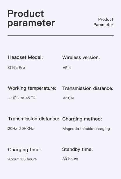 Q16S Pro Wireless Bluetooth Earphones – 70‑Hour Battery, Open‑Ear Design, Touch Control, IPX5 Water‑Resistant | UK