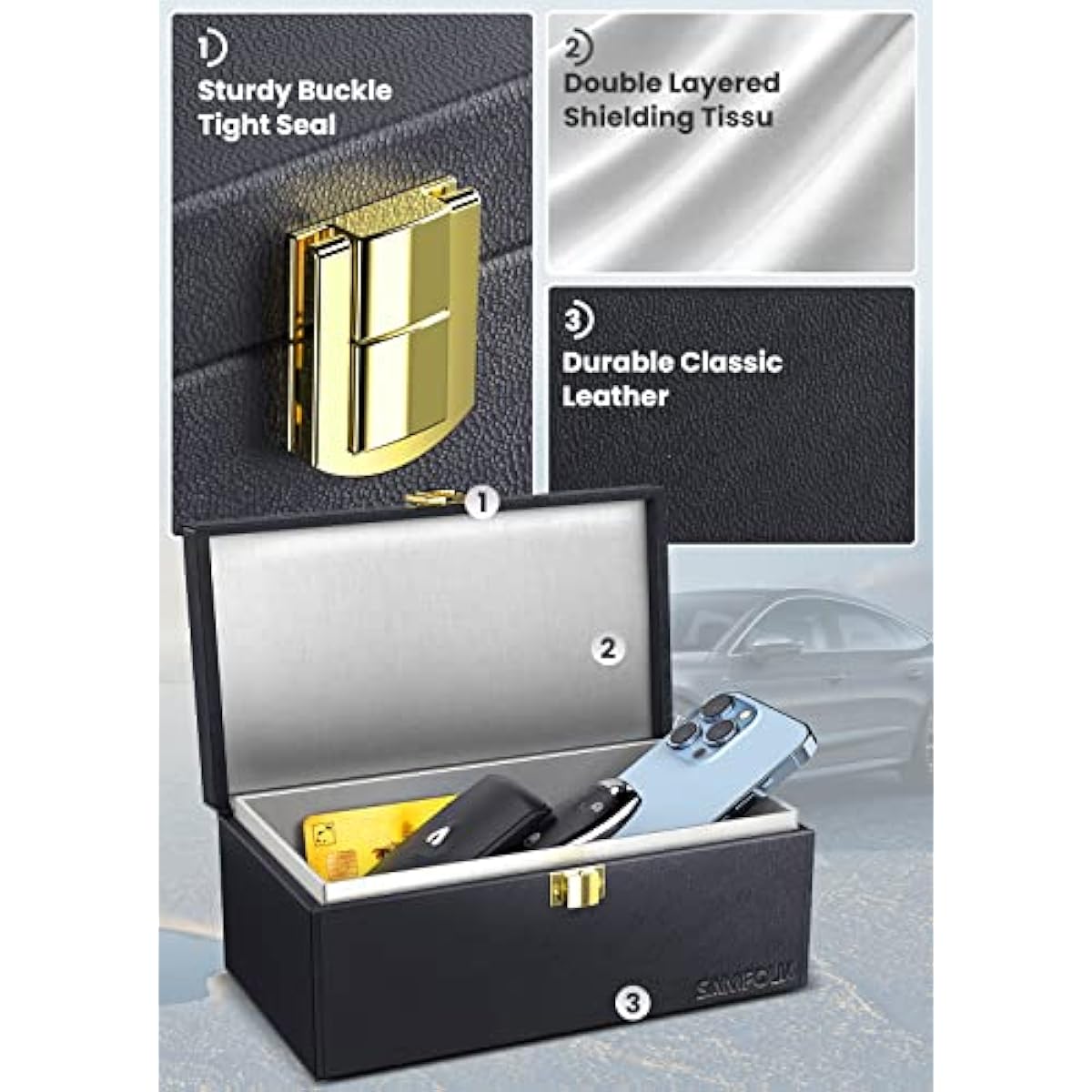 Faraday Box 3-Piece Set | Car Key Signal Blocker, RFID Anti-Theft Protection with Phone & Key Pouches