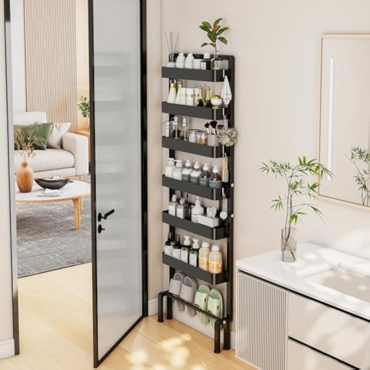 ABCOOL Behind Door Storage Organiser – 6 Tier Adjustable Hanging Basket Rack