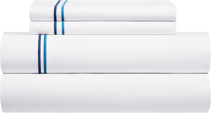 OSVINO King Sheet Set (3/4pcs) – Microfibre Bedding Set with Blue Line Embroidery, Deep Pocket 14–35cm