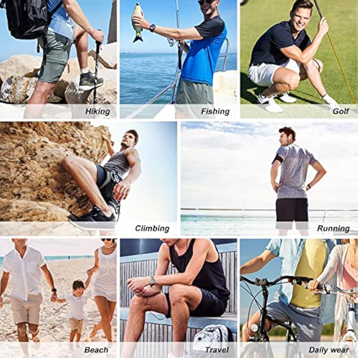 Men's Stretch Golf & Hiking Shorts | 9" Inseam, Quick Dry, 3 Pockets — Brown, Grey, Light Green