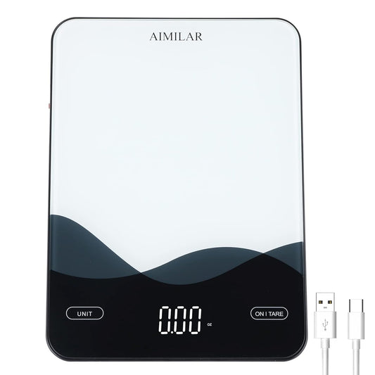 AIMILAR USB‑C Rechargeable Digital Kitchen Scale – 22lb/10kg, 1g Accuracy, Tempered Glass (LED Display)