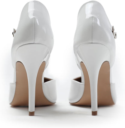 Women's High Heel Court Shoes - Vegan Pointed Toe Stiletto Pumps with Ankle Strap for Office & Occasions | UK