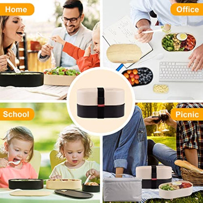 2‑Tier Bento Lunch Box 1200ml – Bento Box with Cutlery Set, 2 Sauce Pots & Insulated Bag (Black)