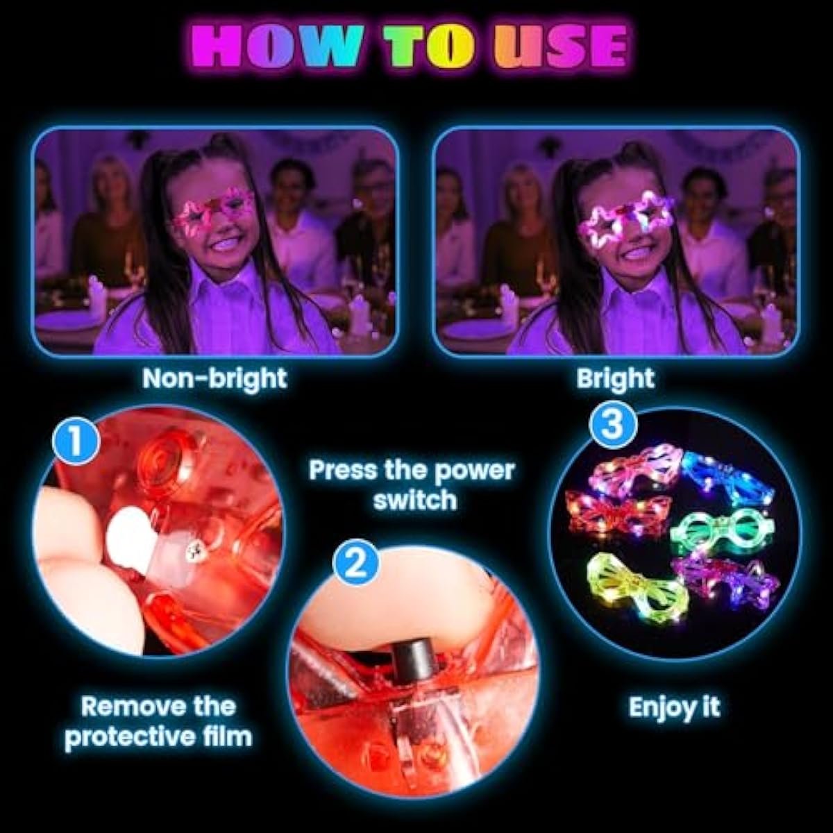 12PCS Light-Up Party Glasses – Colourful Novelty Glasses for Kids & Teens