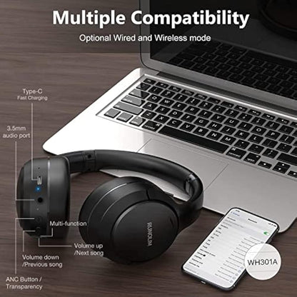 RUNOLIM Hybrid Active Noise Cancelling Headphones, Wireless Over Ear Bluetooth Headphones with Microphone, 70H Playtime, Foldable Wireless Headphones with HiFi Audio, Deep Bass for Home Travel Office