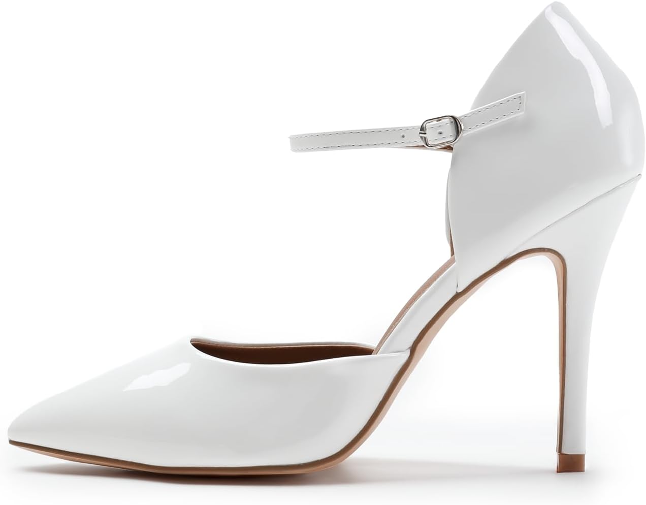 Women's High Heel Court Shoes - Vegan Pointed Toe Stiletto Pumps with Ankle Strap for Office & Occasions | UK